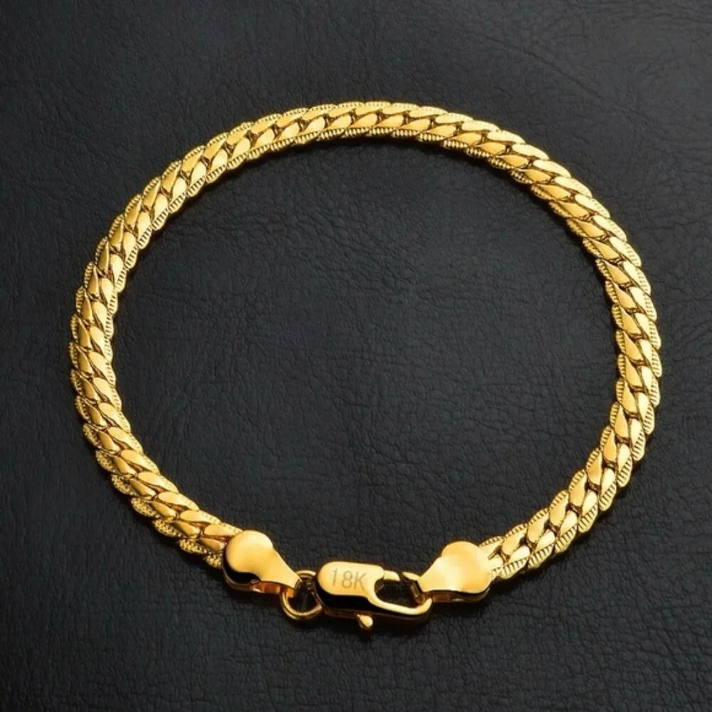 18K gold 5mm Chain Bracelets for Women and Men luxury - 8 inches